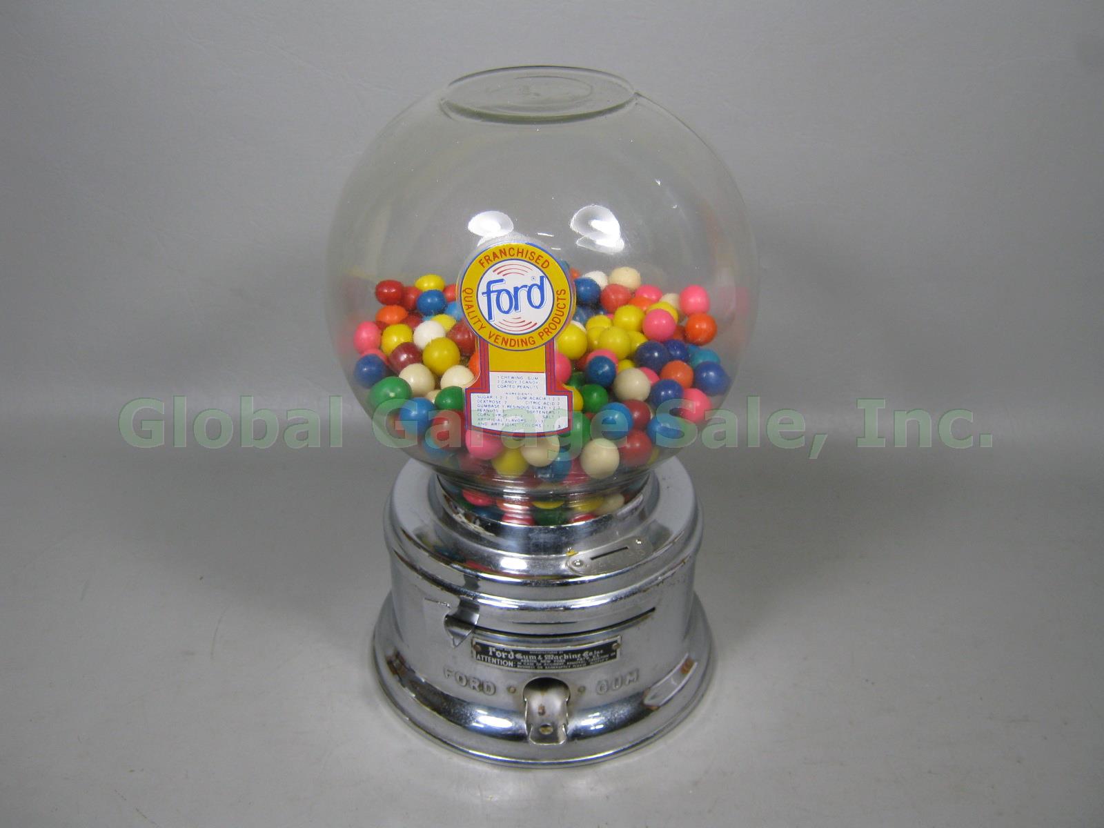 Vtg Ford 1 Cent Penny Gum Candy Gumball Vending Machine Dispenser Glass Globe NR