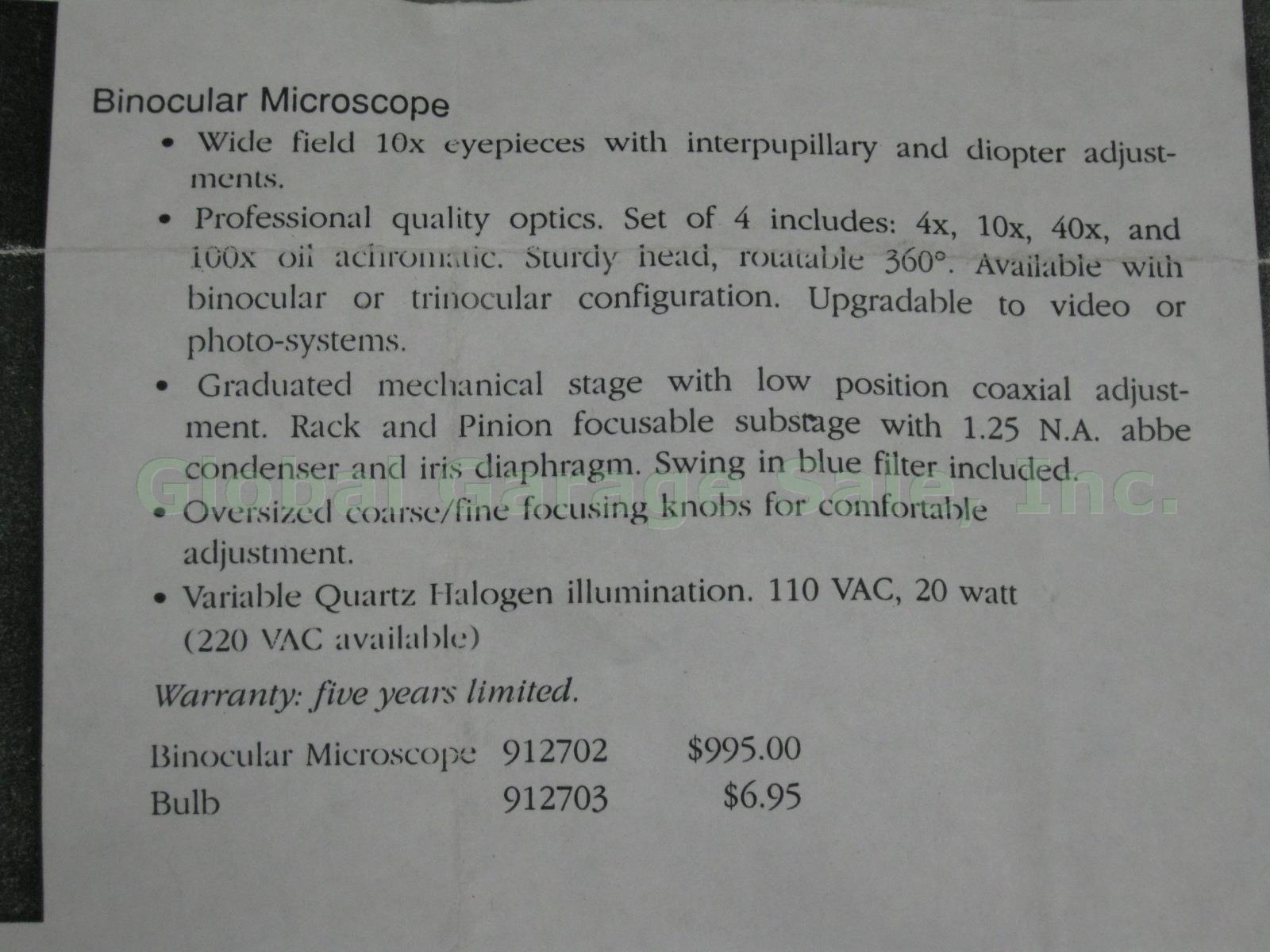 Westover Binocular Microscope 4/0.10 10/.25 40/0.65 100/1.25 Objectives WF10X/18 13