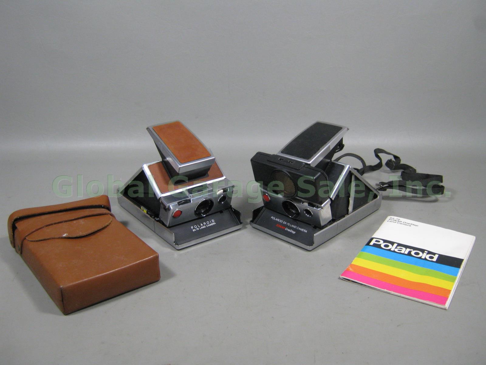 Vtg Polaroid SX-70 Land Camera W/ Leather Case Sonar OneStep + Owners Manual Lot