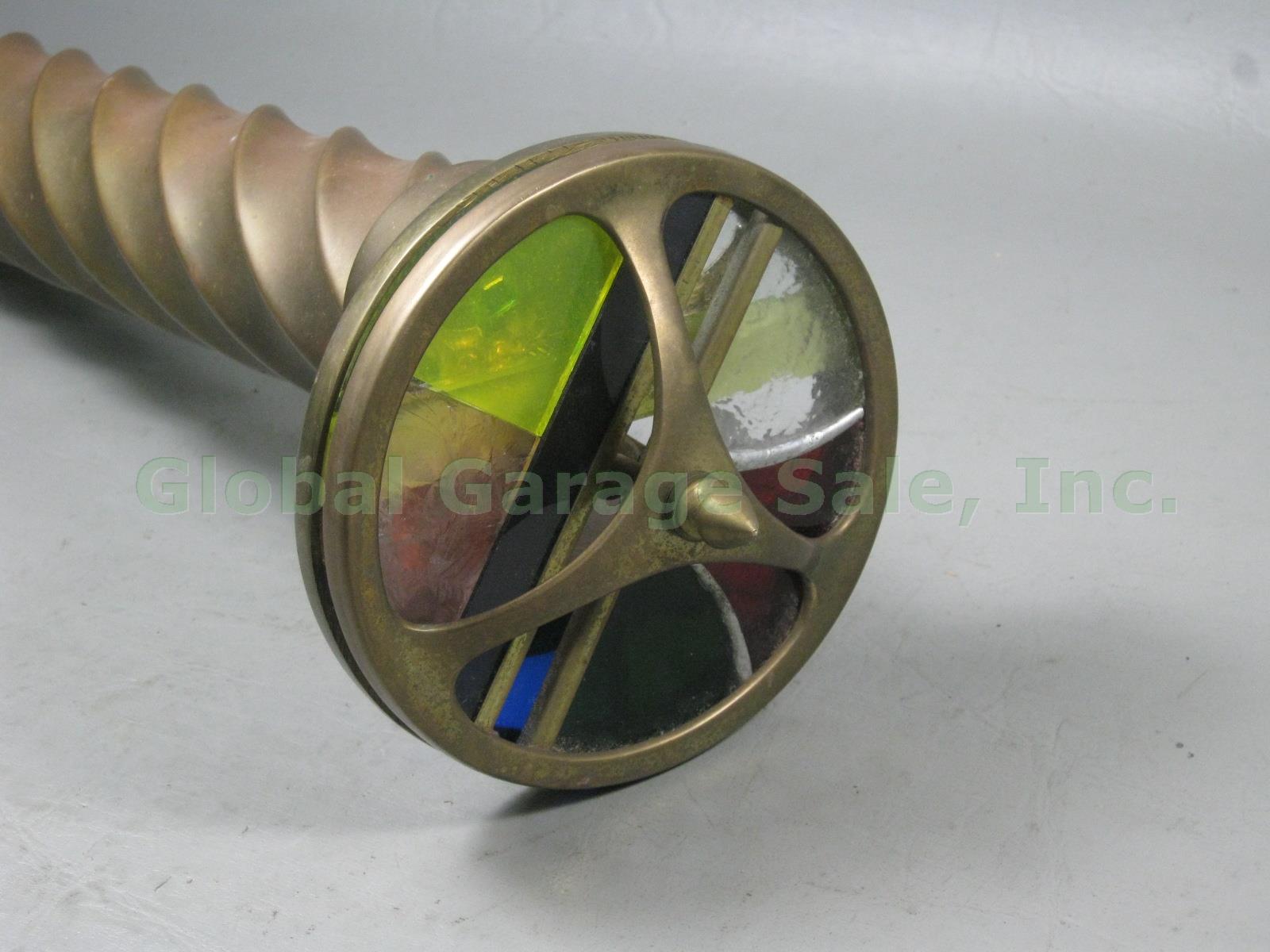 Vtg 80s Corki Weeks Large Handmade Leaded Glass Double Wheel Brass Kaleidoscope 1