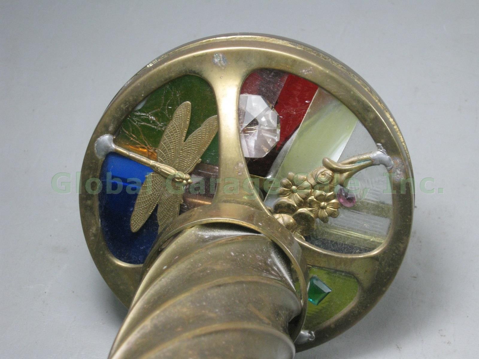 Vtg 80s Corki Weeks Large Handmade Leaded Glass Double Wheel Brass Kaleidoscope 2