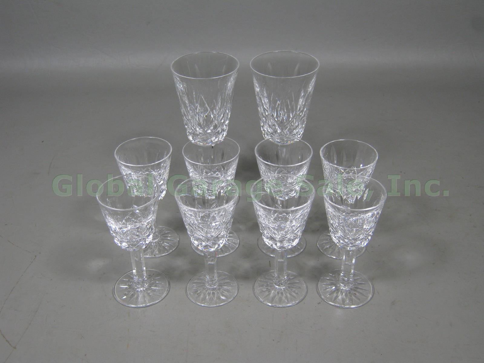 Waterford Crystal Lismore 2 Sherry + 8 Cordial Glasses Original Owner Bought New
