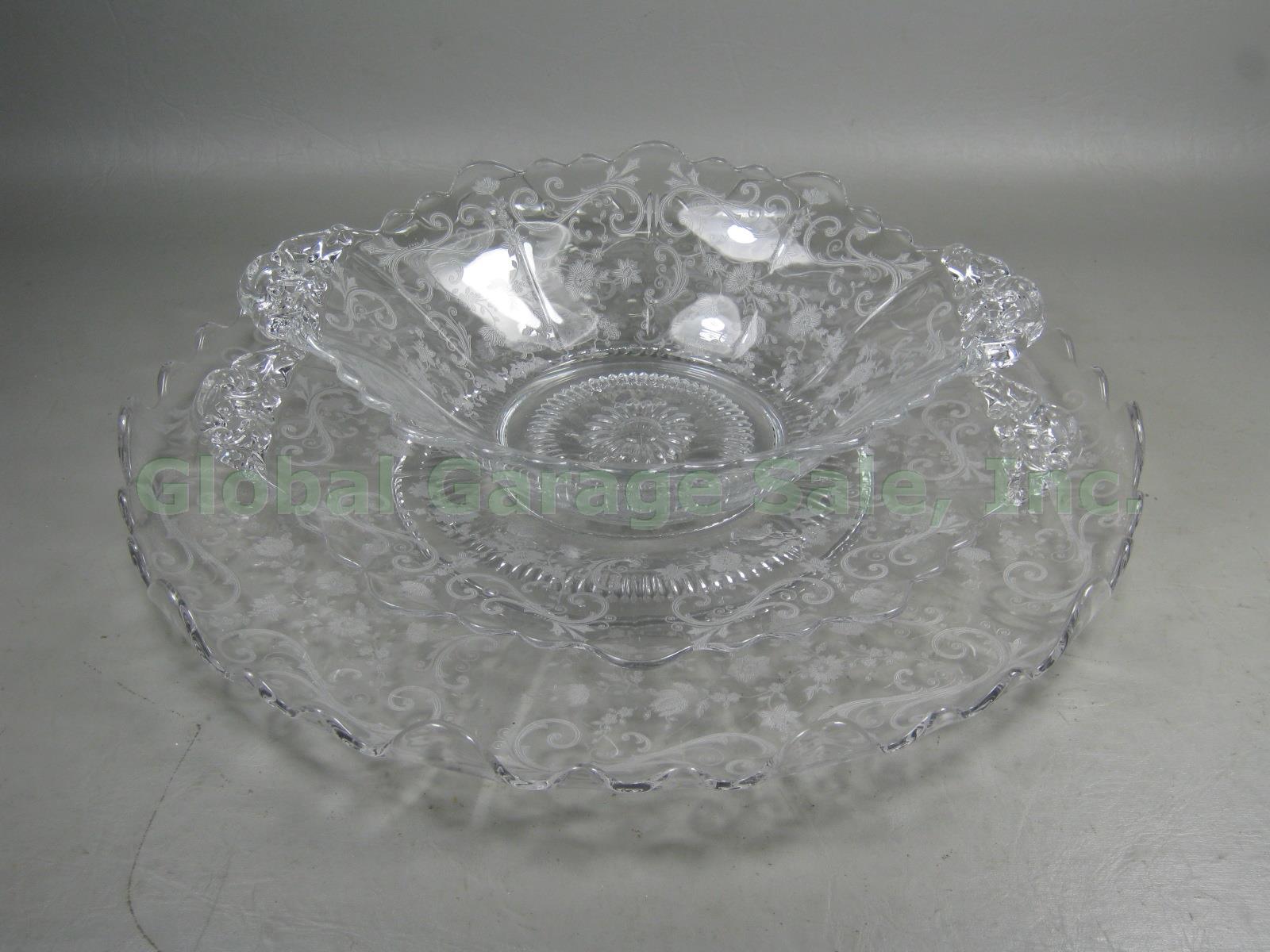 Cambridge Chantilly Etched Glass Serving Bowl Dish Handled Cake Plate Platter NR
