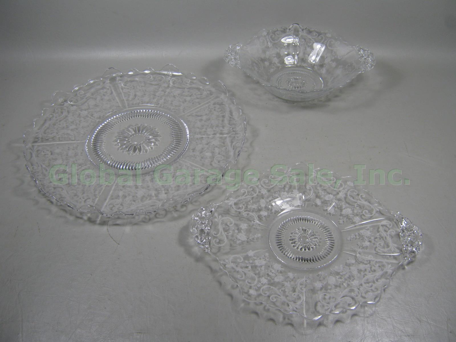 Cambridge Chantilly Etched Glass Serving Bowl Dish Handled Cake Plate Platter NR 1