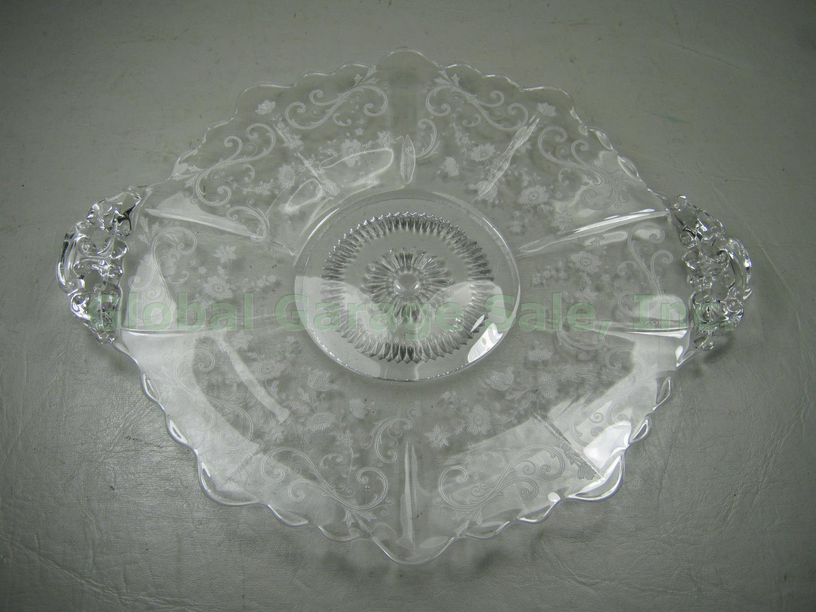 Cambridge Chantilly Etched Glass Serving Bowl Dish Handled Cake Plate Platter NR 2