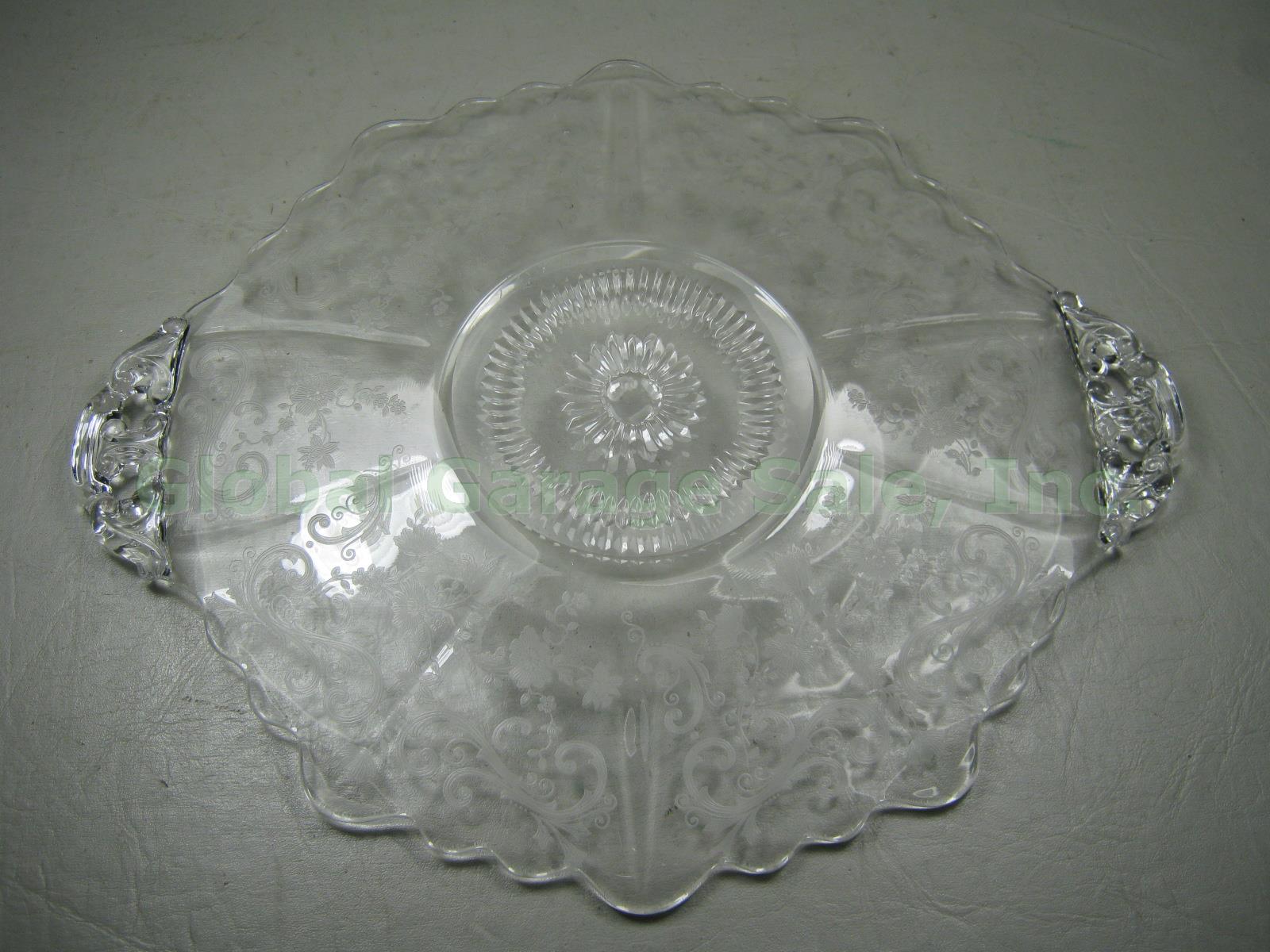 Cambridge Chantilly Etched Glass Serving Bowl Dish Handled Cake Plate Platter NR 3