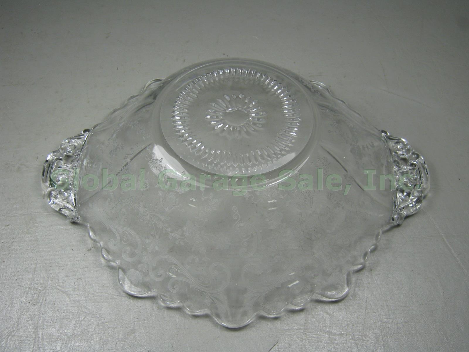 Cambridge Chantilly Etched Glass Serving Bowl Dish Handled Cake Plate Platter NR 6