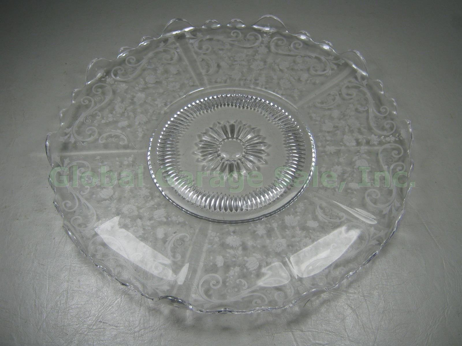Cambridge Chantilly Etched Glass Serving Bowl Dish Handled Cake Plate Platter NR 7
