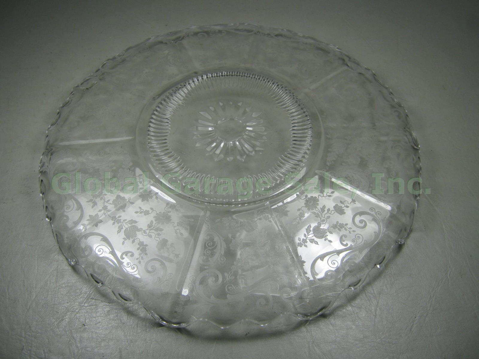 Cambridge Chantilly Etched Glass Serving Bowl Dish Handled Cake Plate Platter NR 8