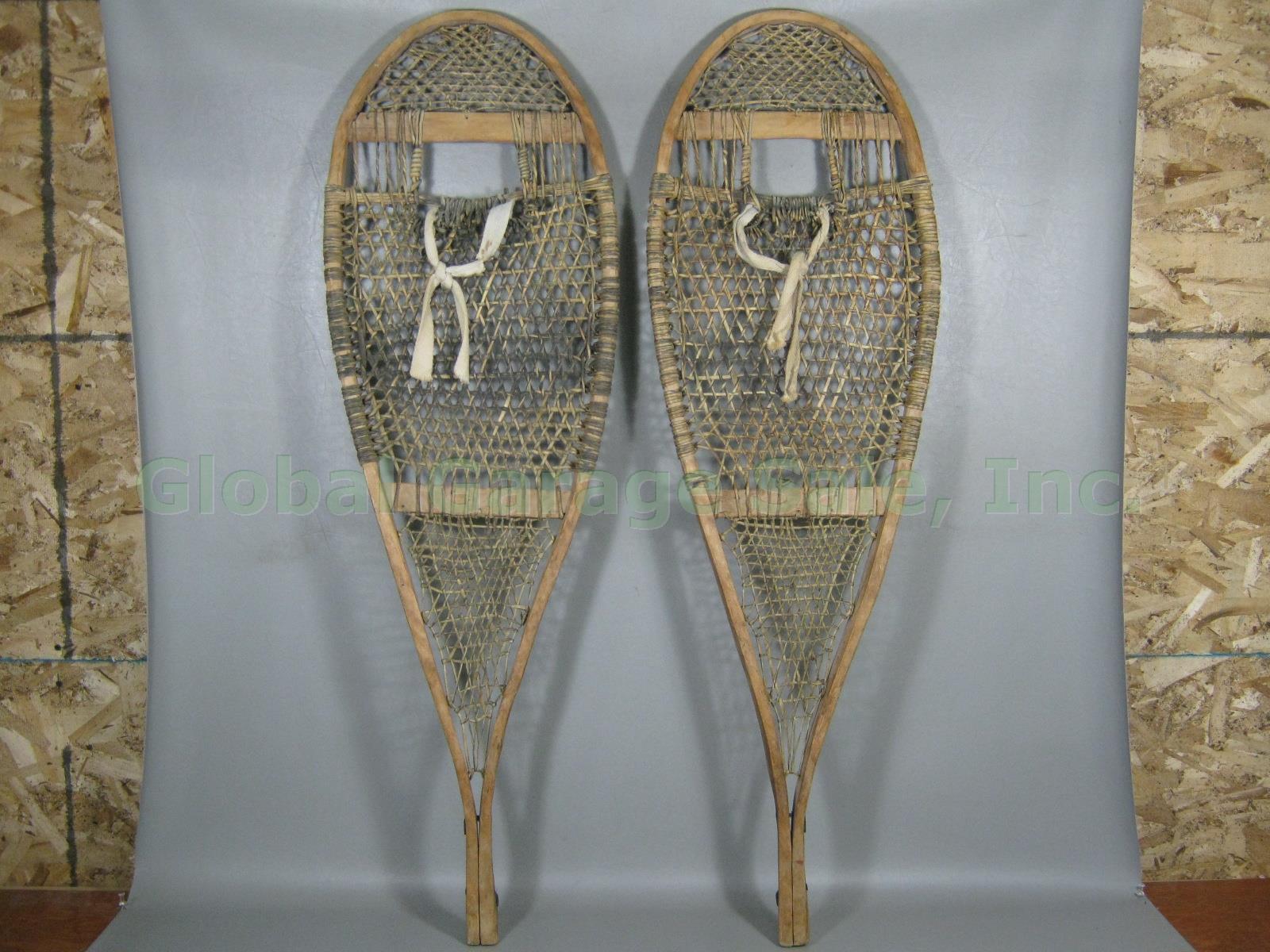 Vtg Antique 42x13 Canadian Wooden Wood Snowshoes Abenaki Quebec Canada c1920 NR!