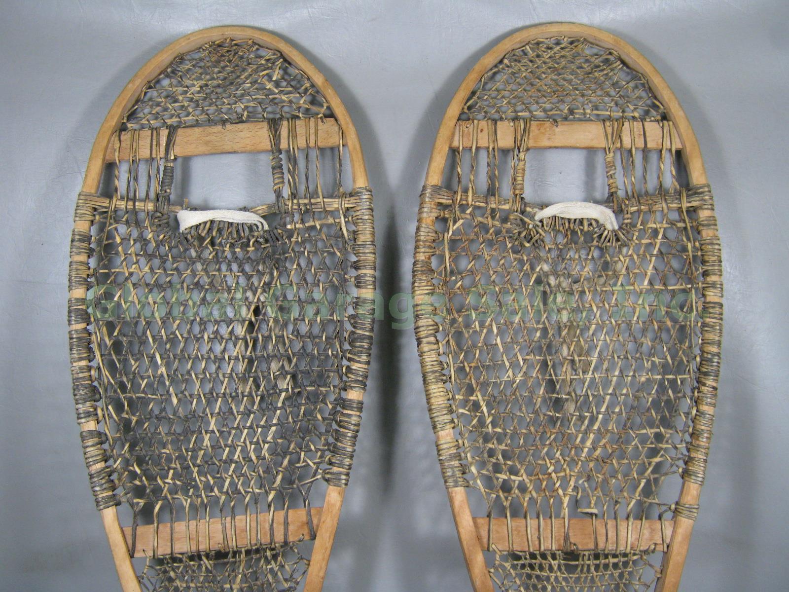 Vtg Antique 42x13 Canadian Wooden Wood Snowshoes Abenaki Quebec Canada c1920 NR! 3