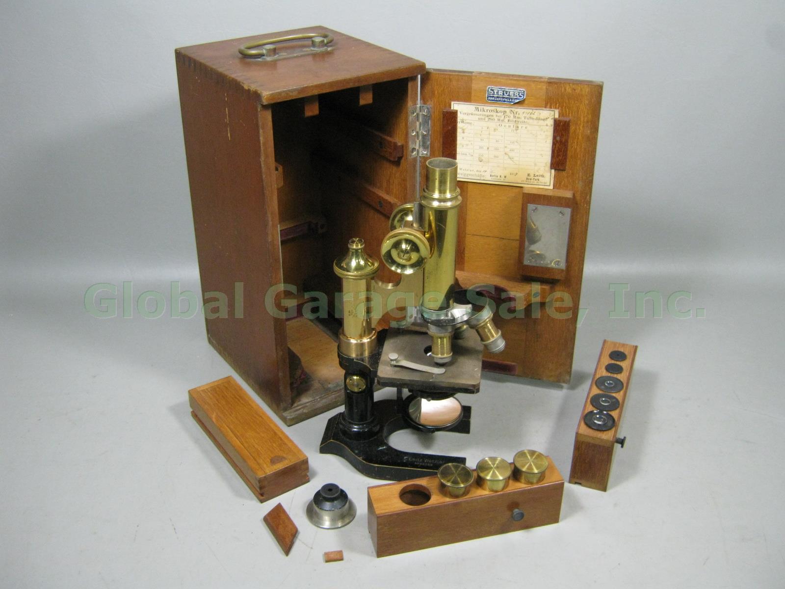 Vtg Antique E Leitz Wetzlar Brass Microscope 94062 Oil Immersion Objective +Case