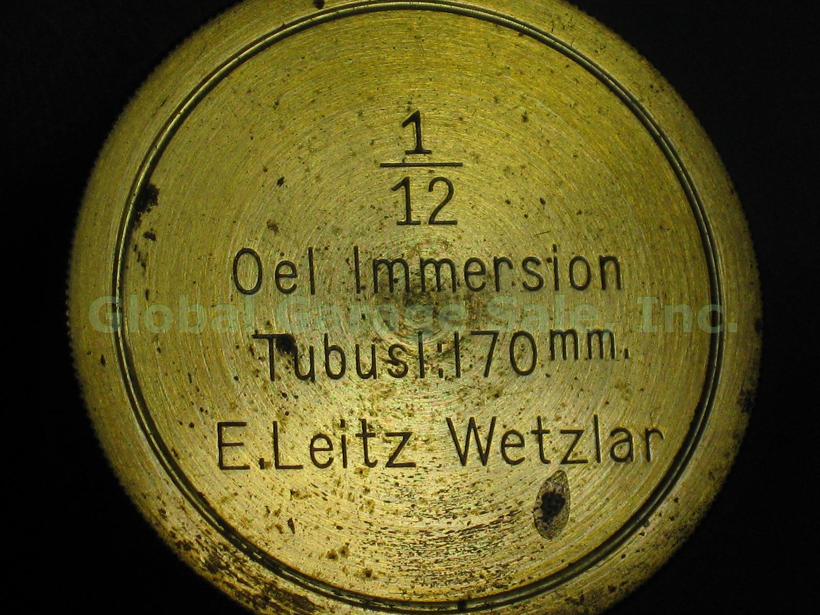 Vtg Antique E Leitz Wetzlar Brass Microscope 94062 Oil Immersion Objective +Case 13