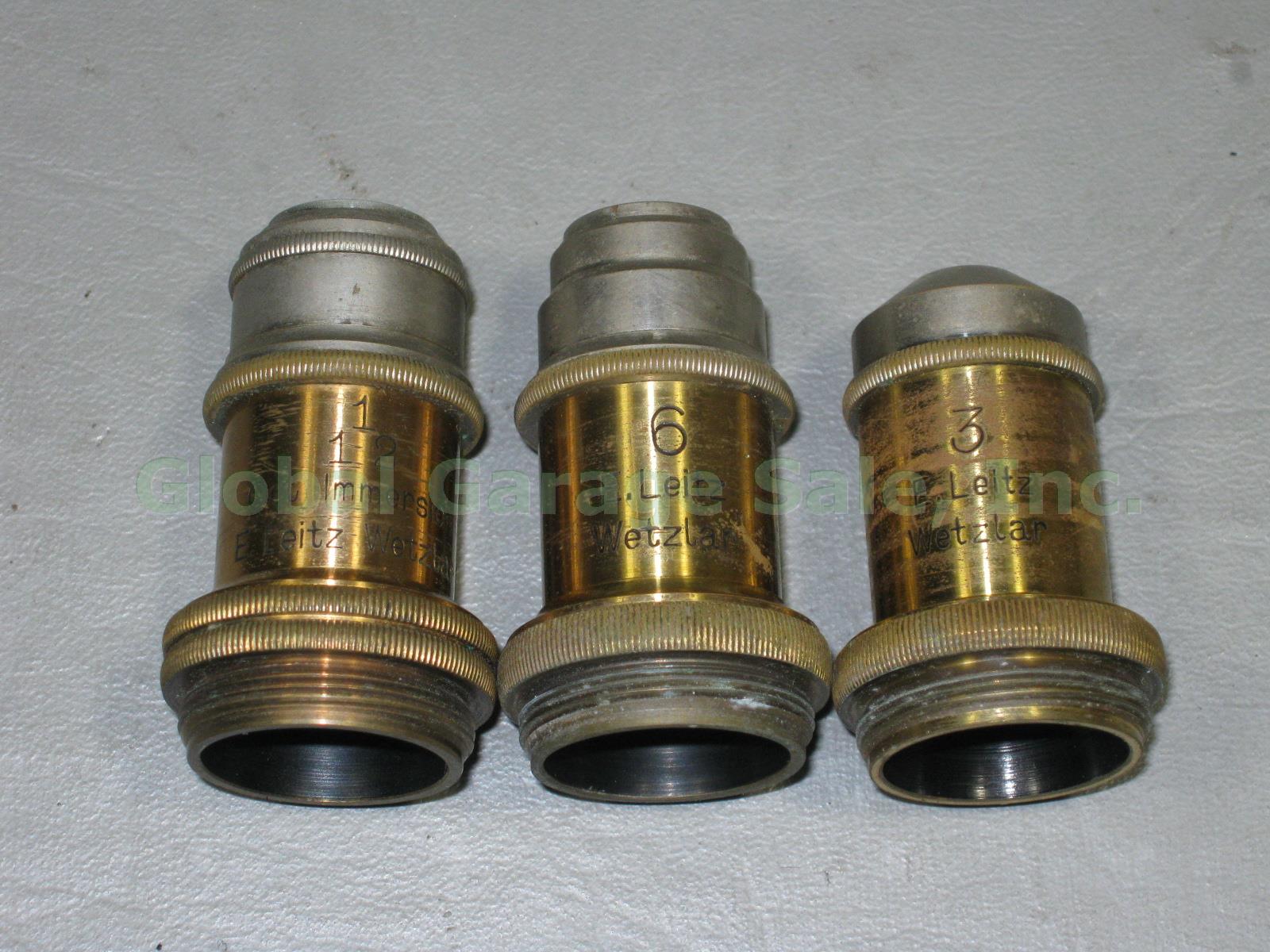 Vtg Antique E Leitz Wetzlar Brass Microscope 94062 Oil Immersion Objective +Case 14