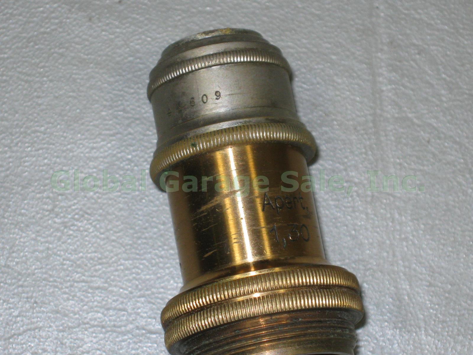 Vtg Antique E Leitz Wetzlar Brass Microscope 94062 Oil Immersion Objective +Case 15