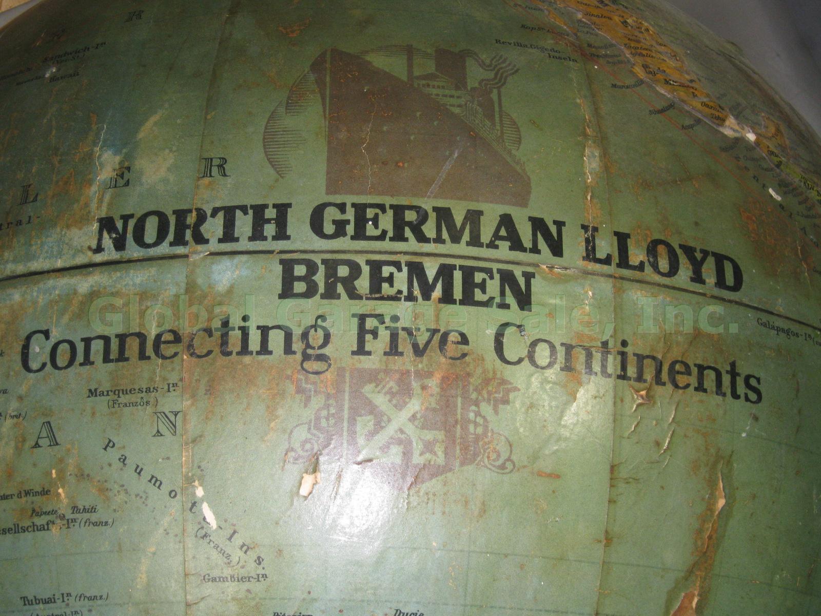 Antique c.1902 Rath 26" World Globe North German Lloyd Bremen Shipping Routes 2