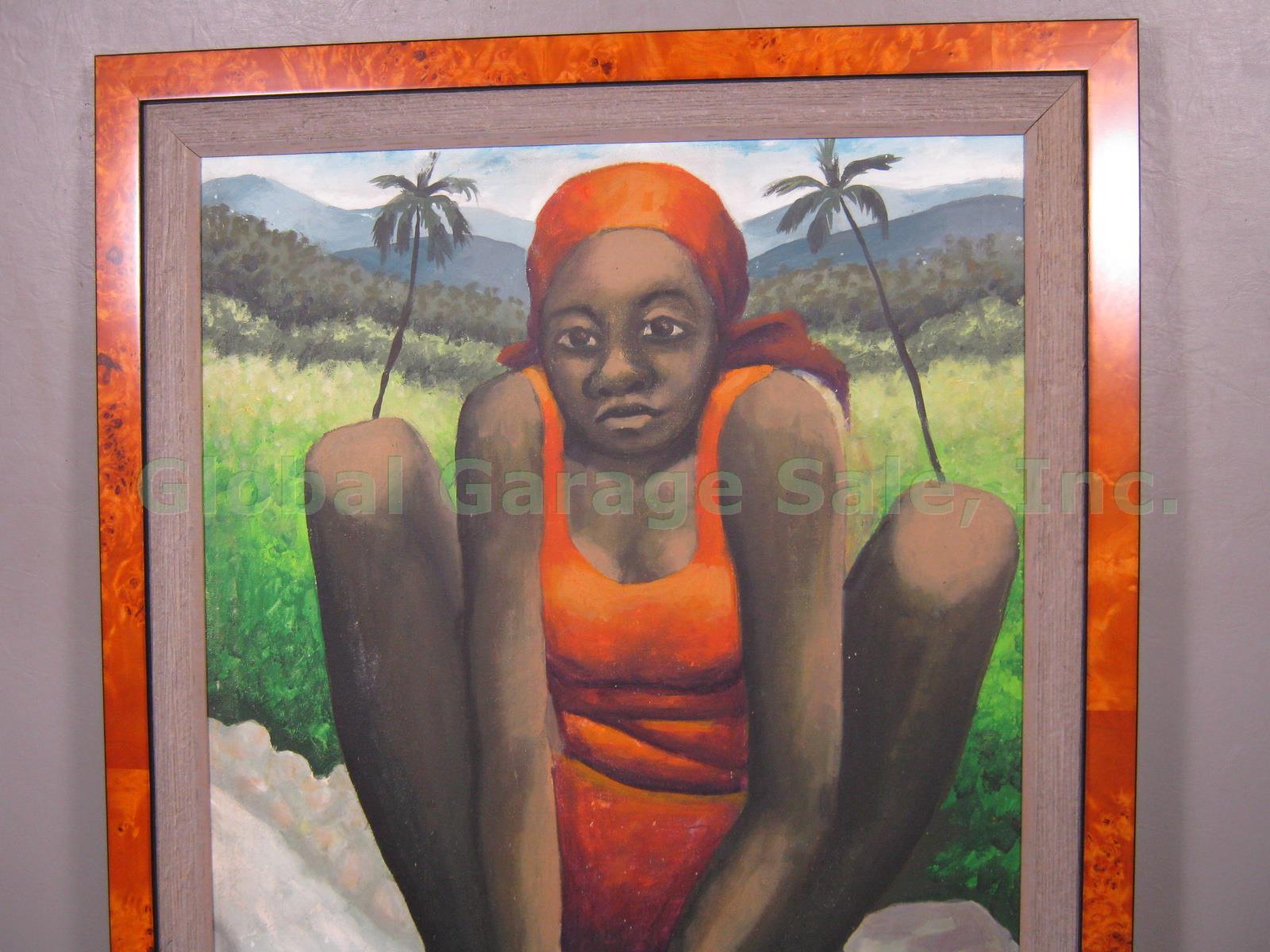 Vtg Original Signed Framed Haitian Woman Folk Art Painting Rene Exume Haiti 1982 1