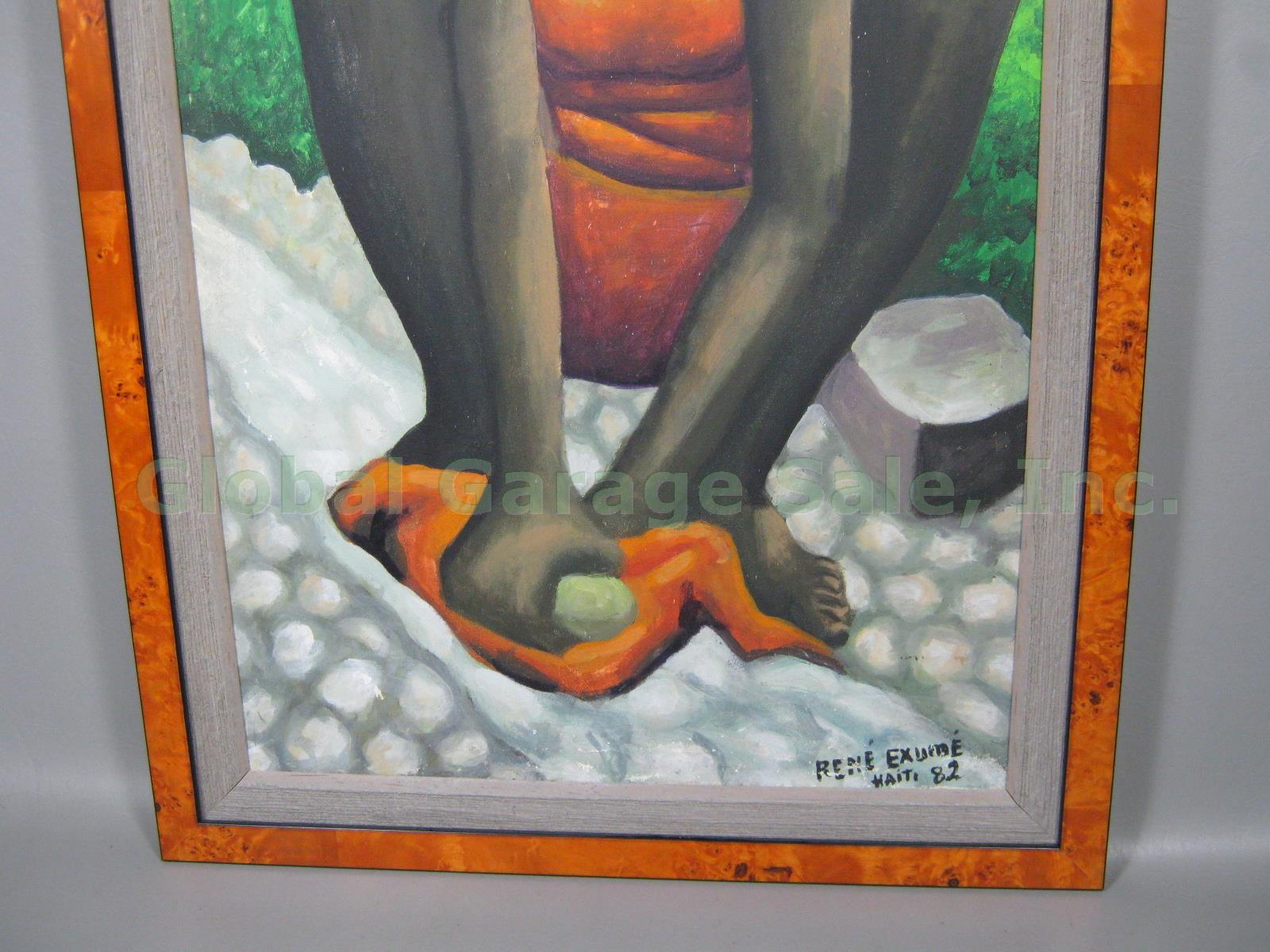 Vtg Original Signed Framed Haitian Woman Folk Art Painting Rene Exume Haiti 1982 2