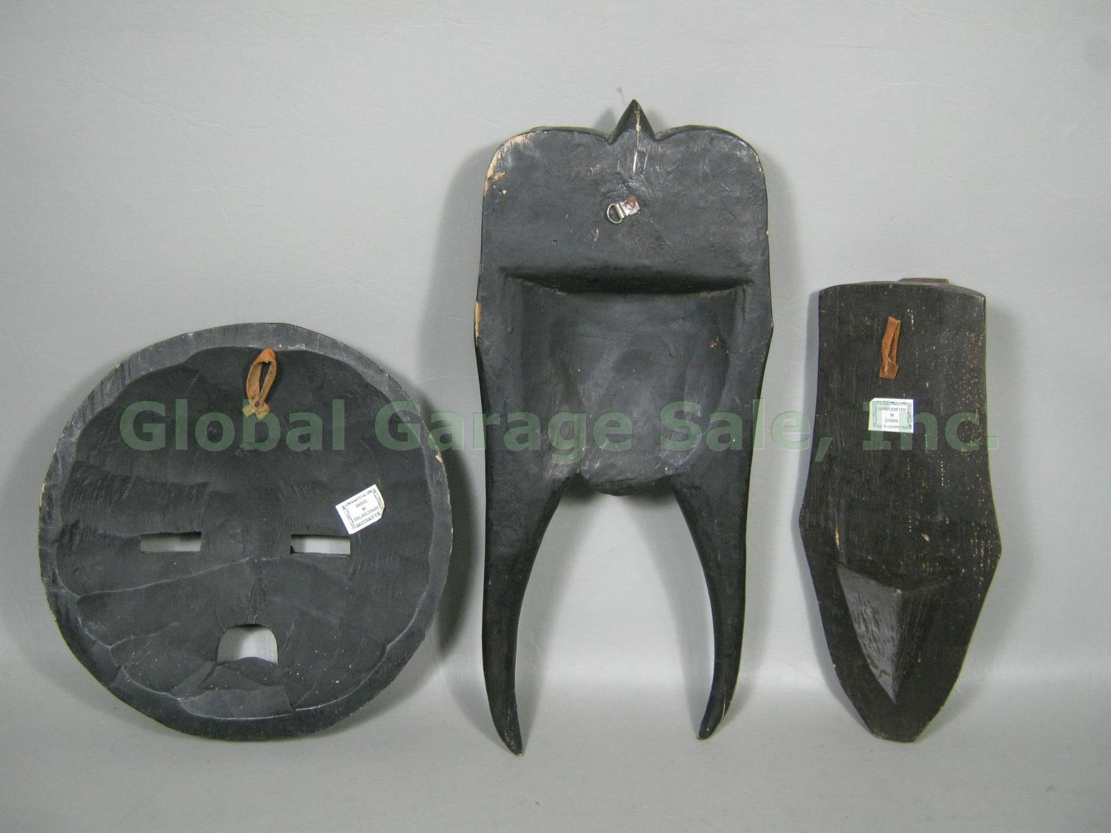 7 Vtg Ghana African Tribal Carved Wood Wall Decor Masks Set Lot Beaded W/ Shells 4