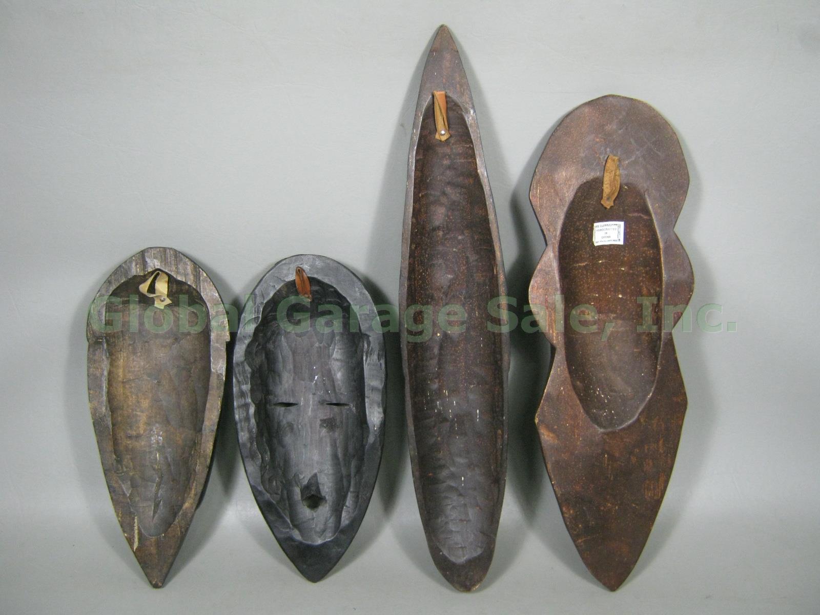 7 Vtg Ghana African Tribal Carved Wood Wall Decor Masks Set Lot Beaded W/ Shells 8