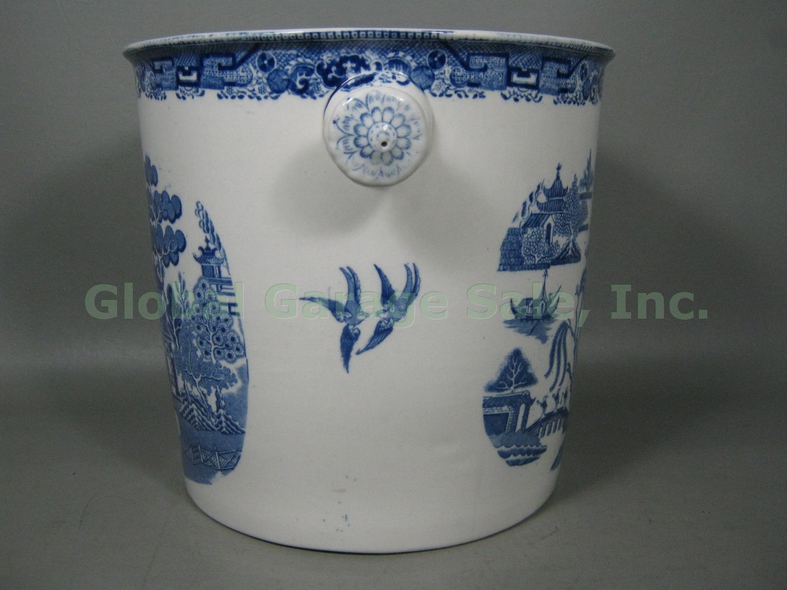 Vtg Antique Ridgway Blue Willow Slop Jar Pail Bucket Chamber Pot Vented Lid NR! 4
