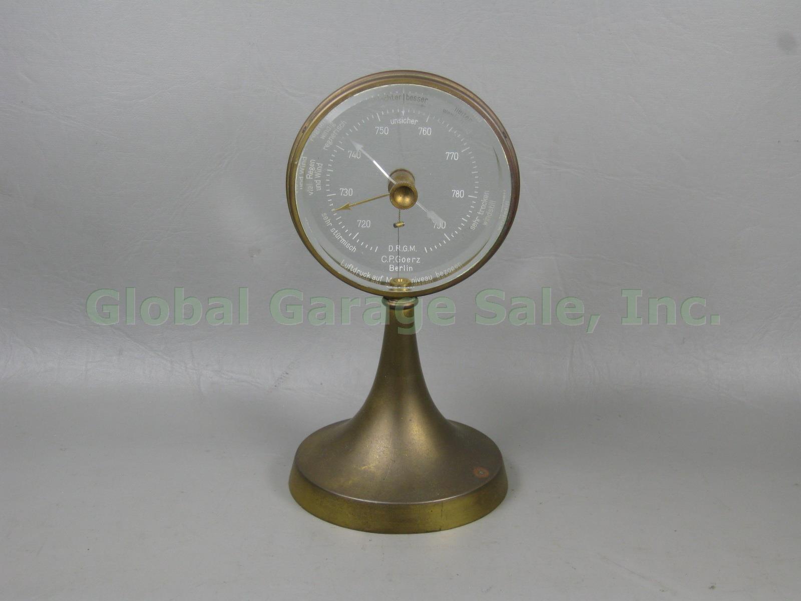 Vtg Antique 1925 C.P Goerz Brass Pedestal Aneroid Table Barometer DRGM Germany