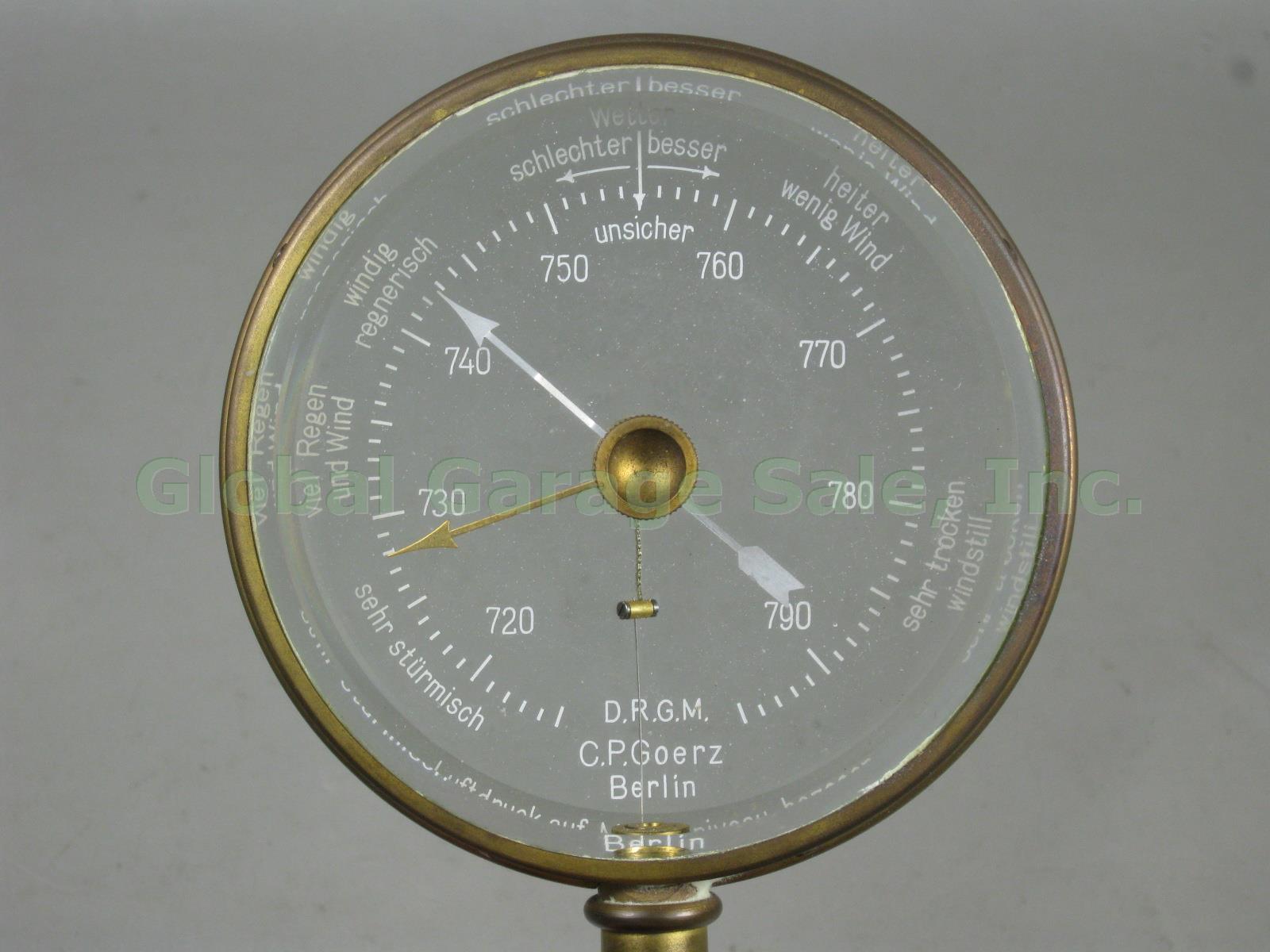 Vtg Antique 1925 C.P Goerz Brass Pedestal Aneroid Table Barometer DRGM Germany 1
