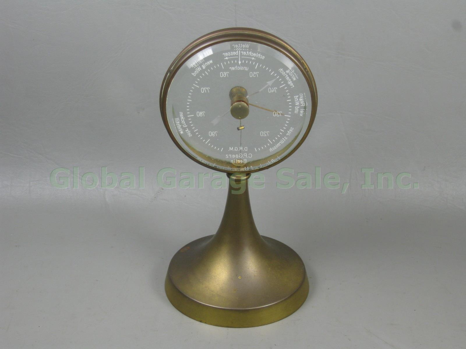 Vtg Antique 1925 C.P Goerz Brass Pedestal Aneroid Table Barometer DRGM Germany 4