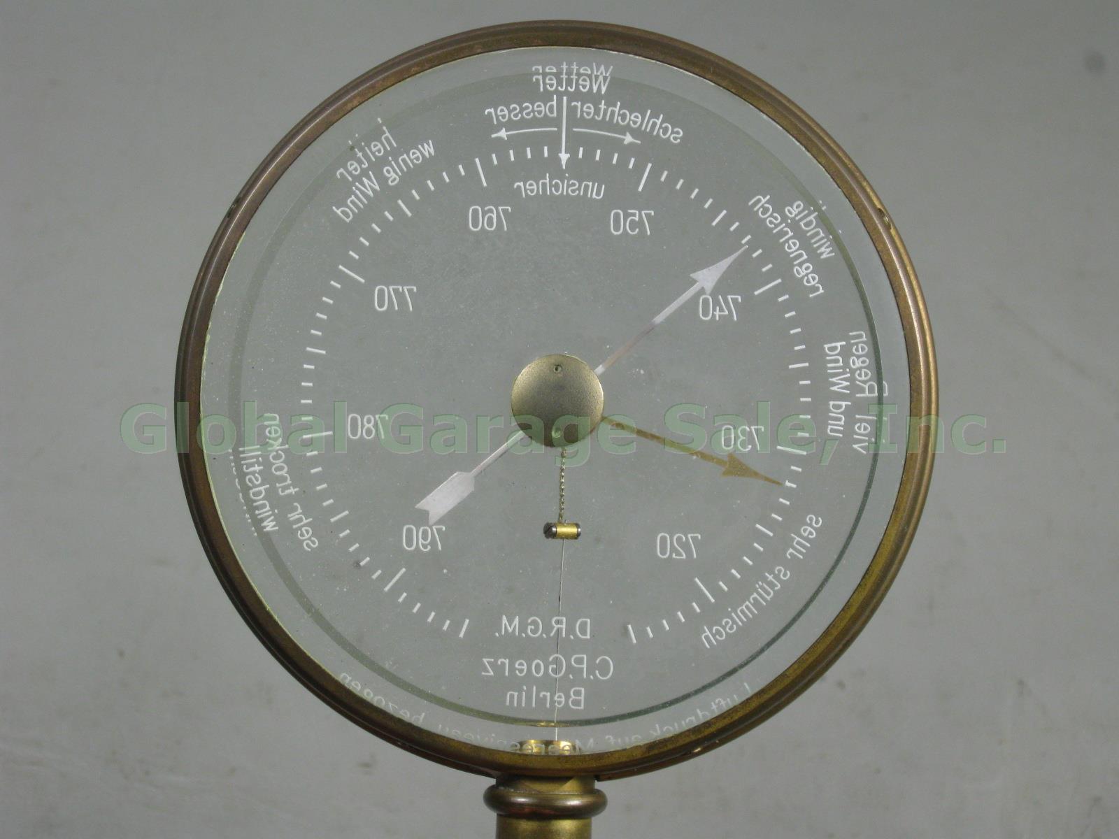 Vtg Antique 1925 C.P Goerz Brass Pedestal Aneroid Table Barometer DRGM Germany 5