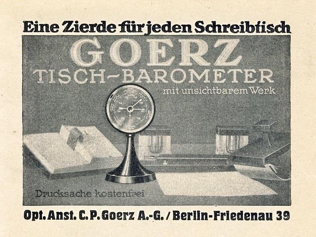 Vtg Antique 1925 C.P Goerz Brass Pedestal Aneroid Table Barometer DRGM Germany 7