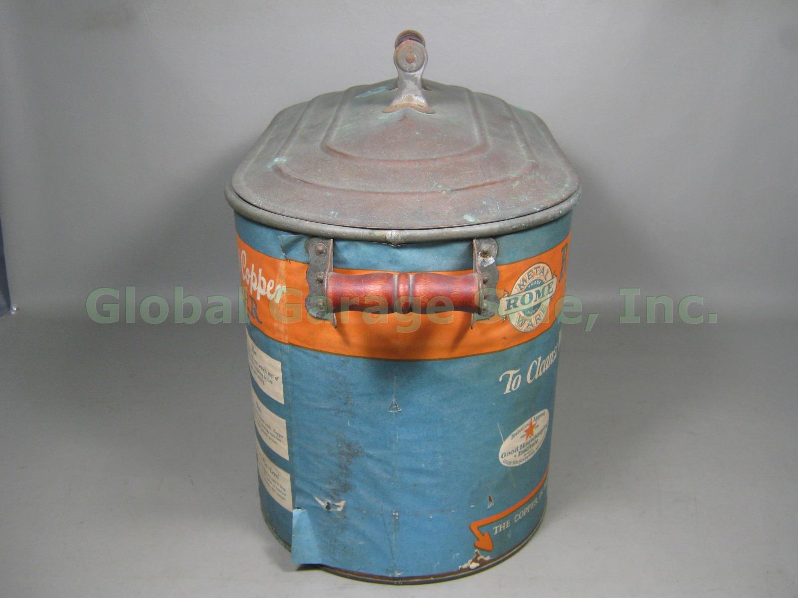 Vtg Rome Metal Ware #148 11.5 Gal Solid Copper Wash Boiler Tub W/ Handles + Lid 3