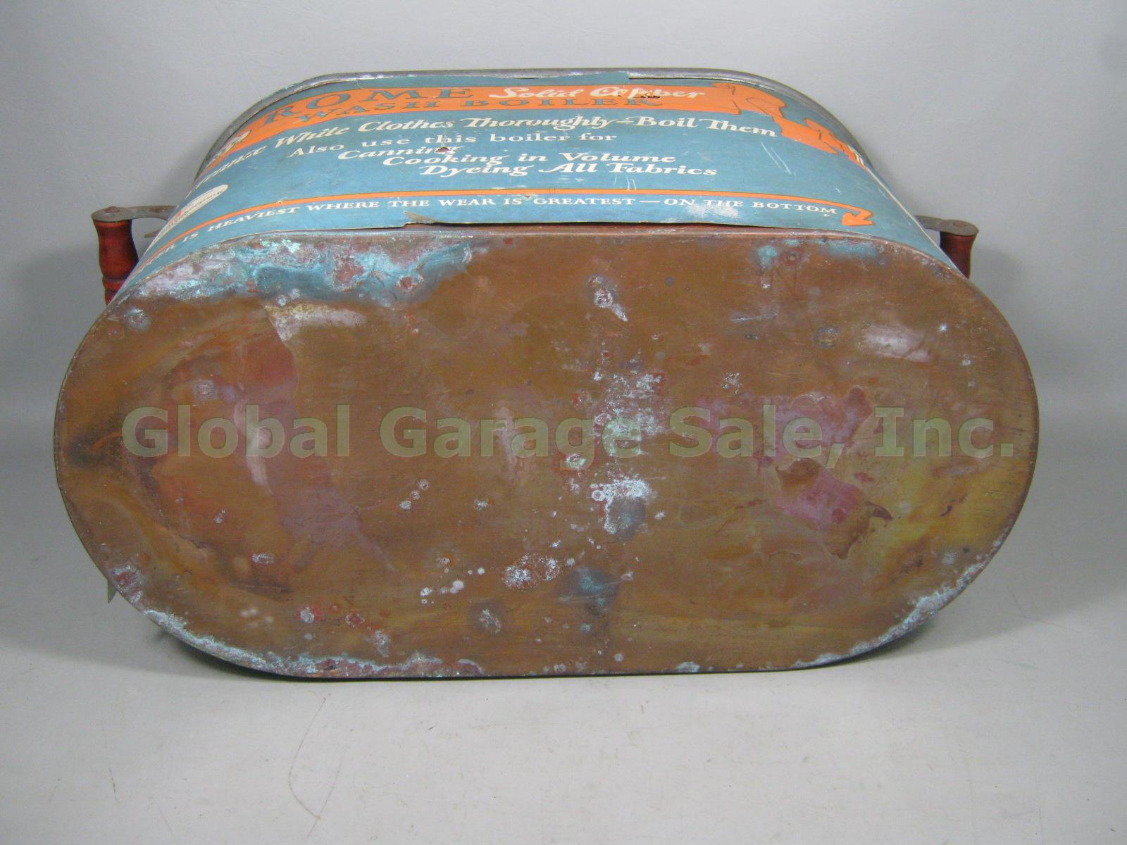 Vtg Rome Metal Ware #148 11.5 Gal Solid Copper Wash Boiler Tub W/ Handles + Lid 5