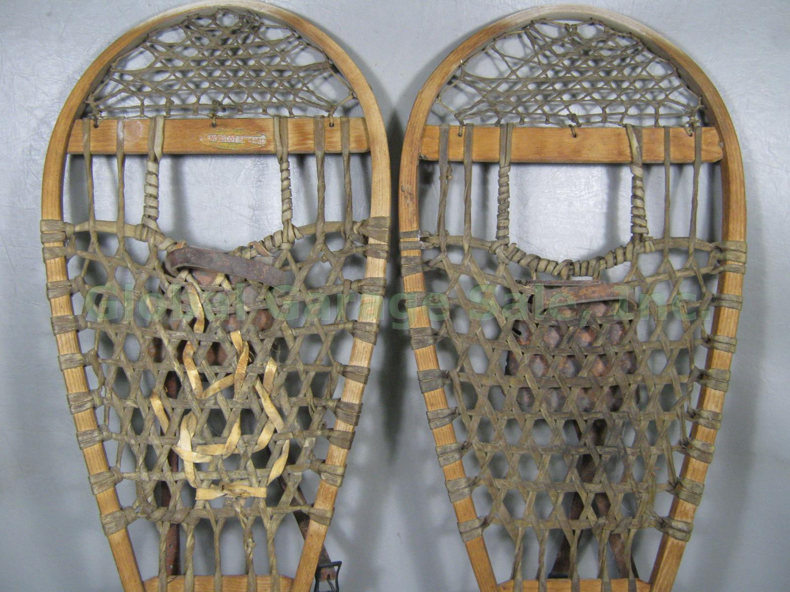 Vtg Antique J.A Osgood Milford Maine Penobscot Special Wooden Snowshoes 36" x12" 3