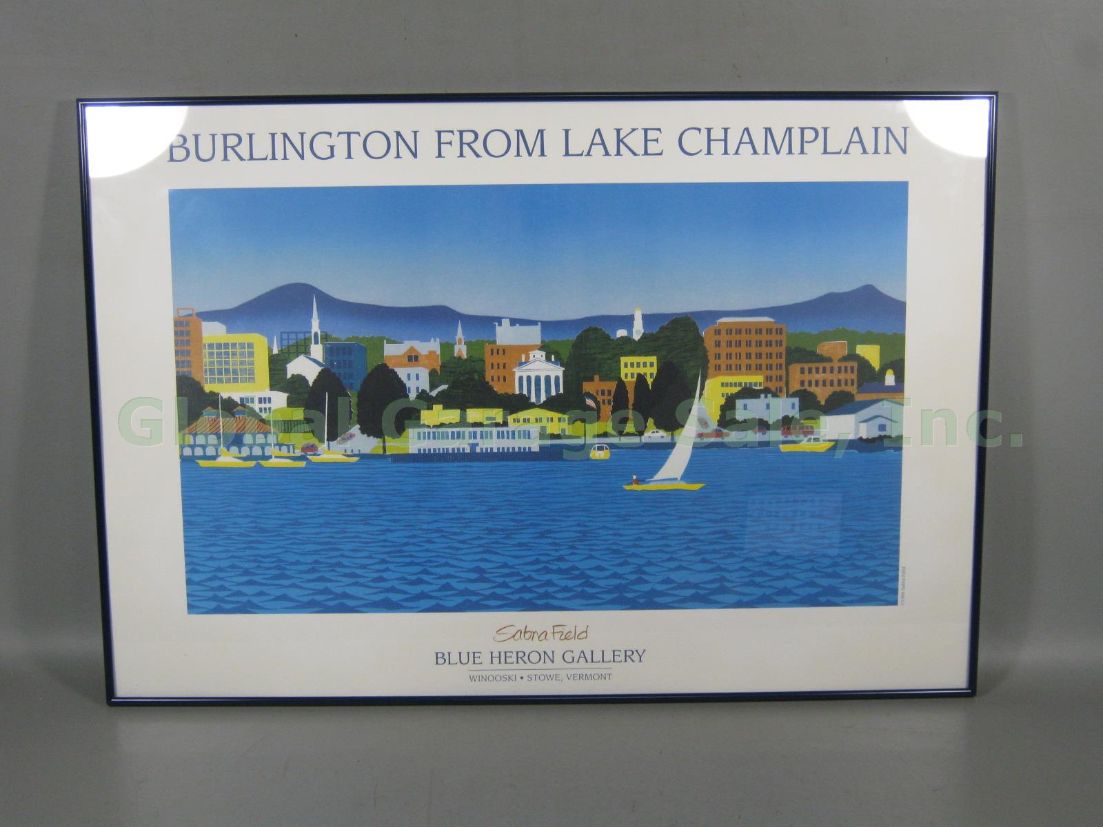 1988 Sabra Field Woodcut Poster Blue Heron Lake Champlain Burlington Vermont NR!