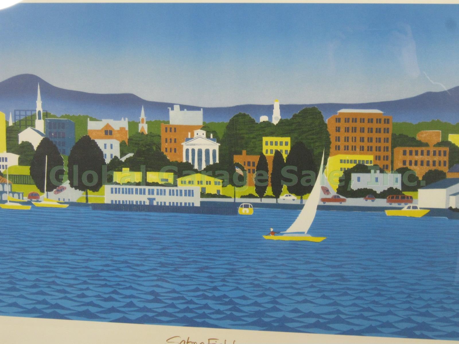 1988 Sabra Field Woodcut Poster Blue Heron Lake Champlain Burlington Vermont NR! 1