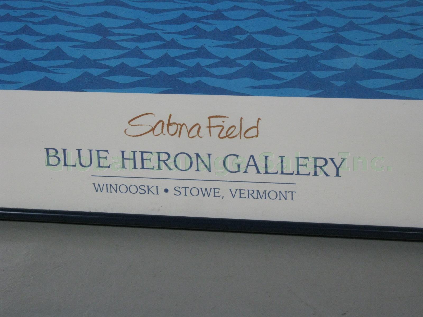 1988 Sabra Field Woodcut Poster Blue Heron Lake Champlain Burlington Vermont NR! 2