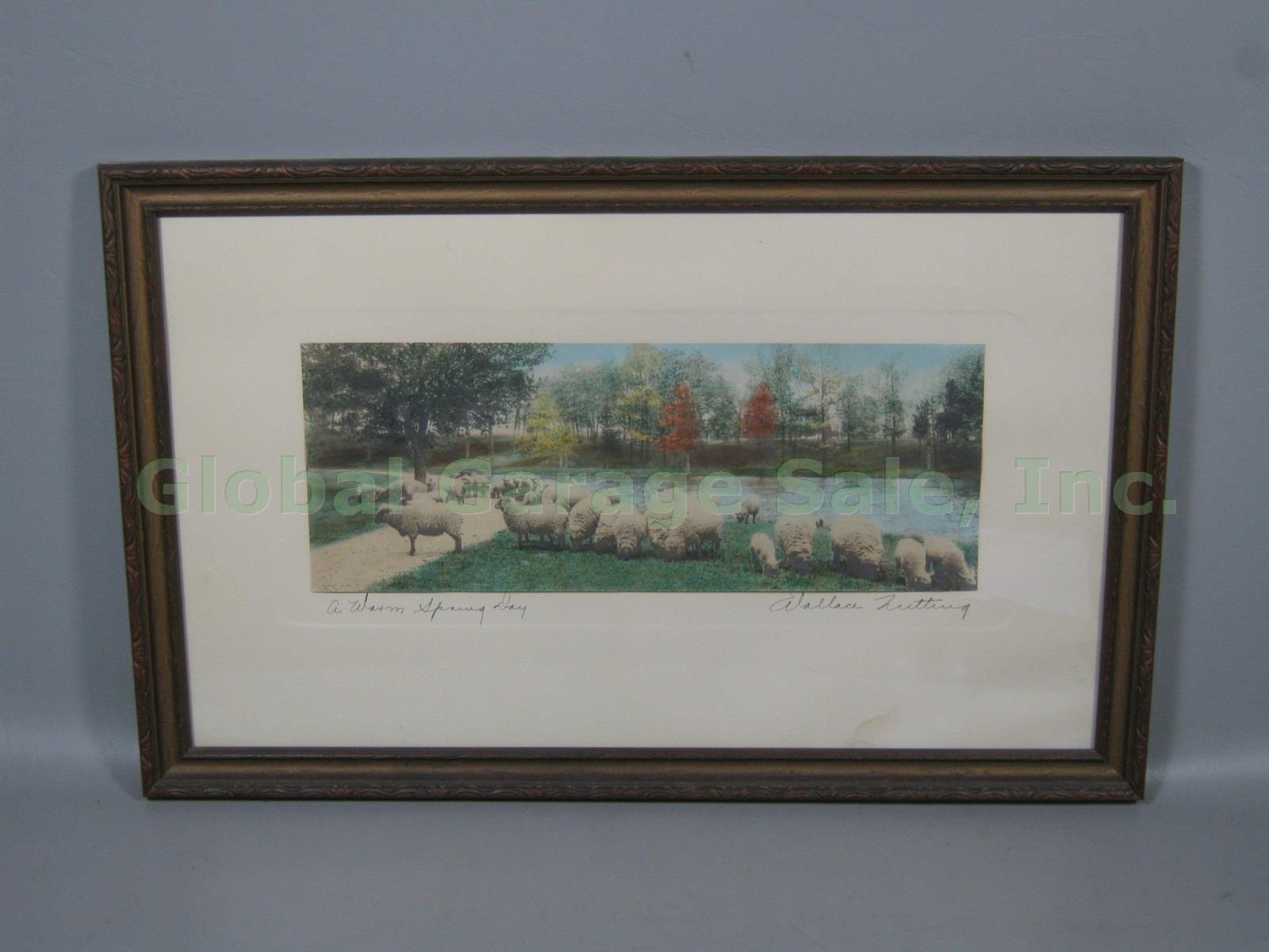 Vtg Signed Wallace Nutting Colored Photo A Warm Spring Day W/ Sheep Lake Scene