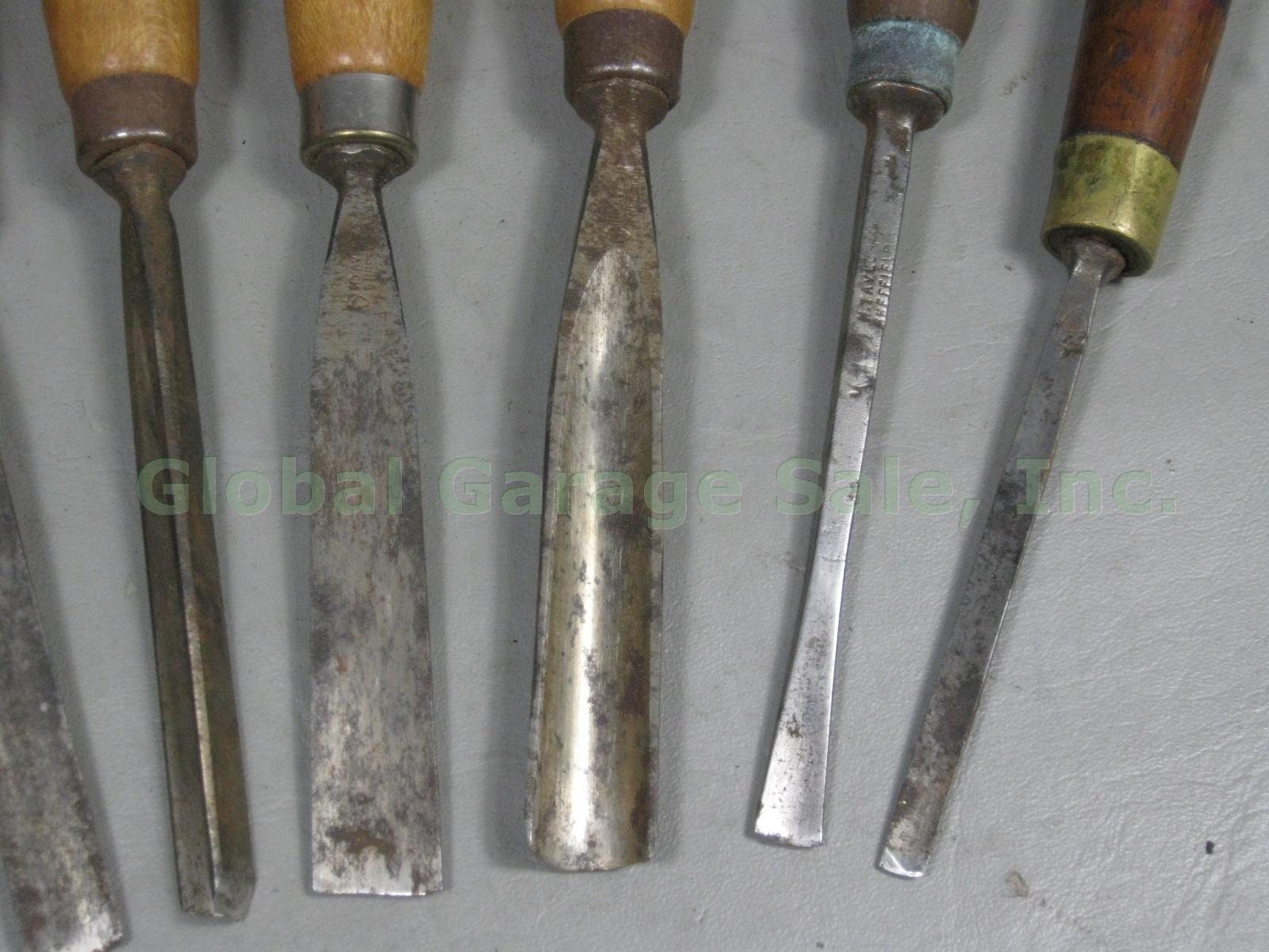 9 Vtg Antique H Henry Taylor Sheffield England Wood Carving Chisels Tool Set Lot 2