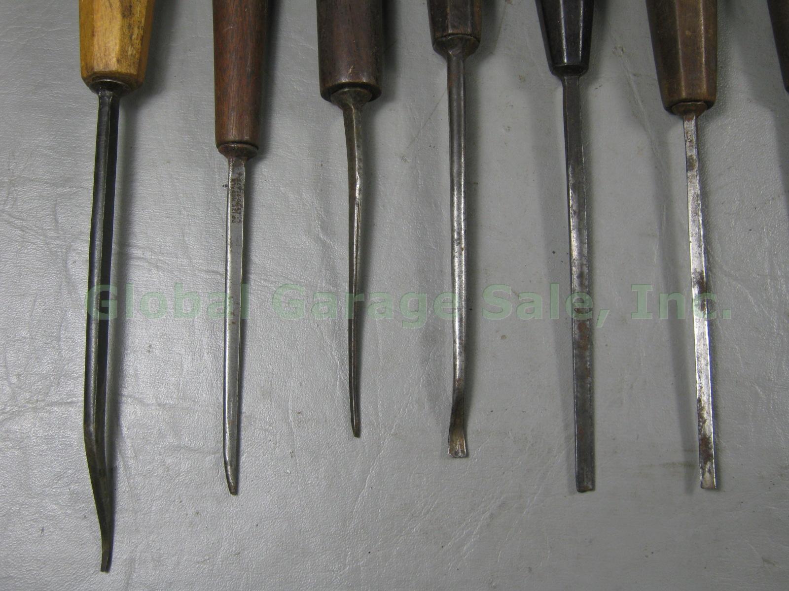 11 Vtg Antique SJ JB & Sons Addis London Chisel Gouge Wood Carving Tool Lot NR! 2