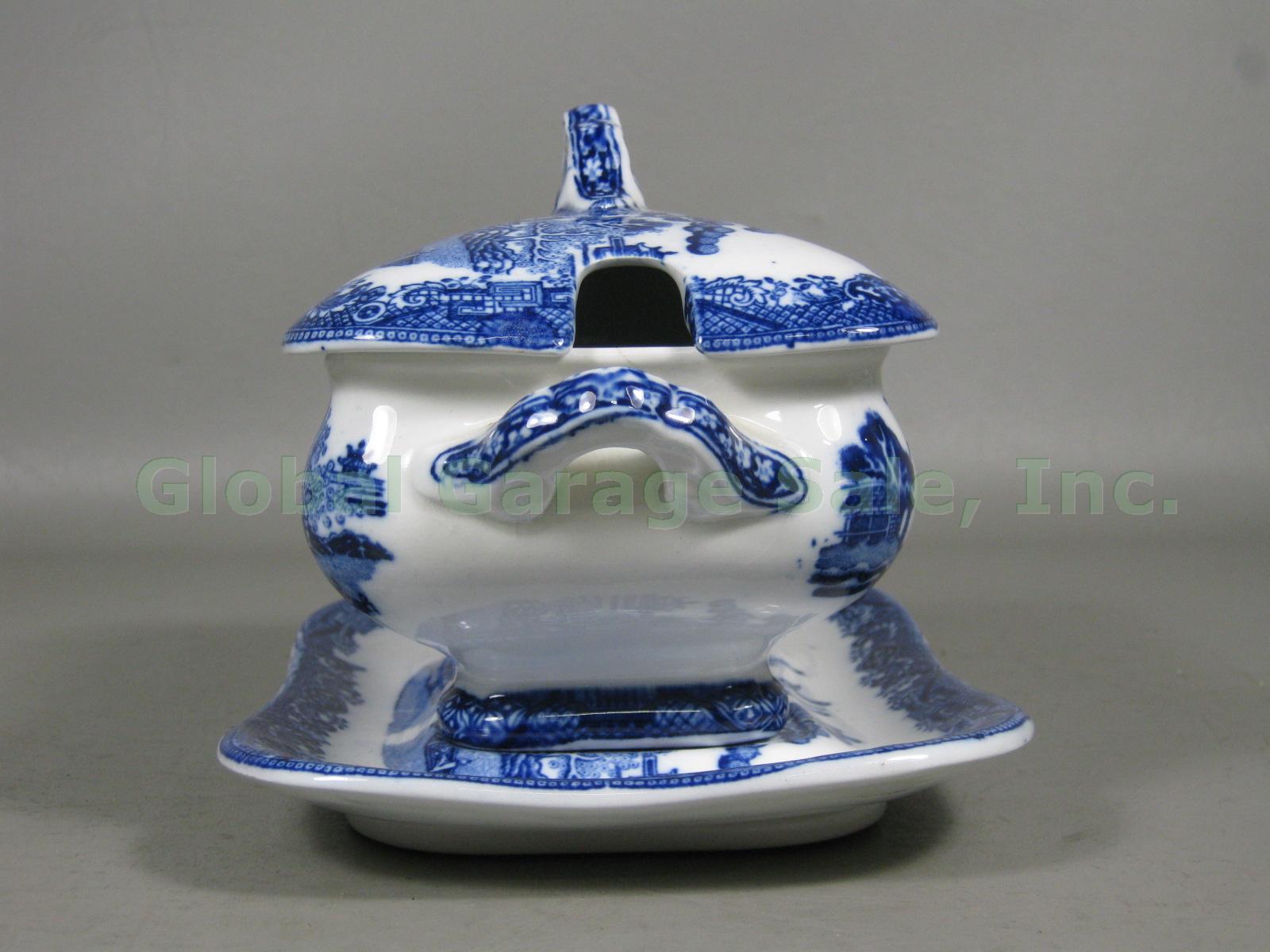 Vintage Antique Royal Doulton Blue Willow Soup Tureen With Underplate & Ladle NR 2