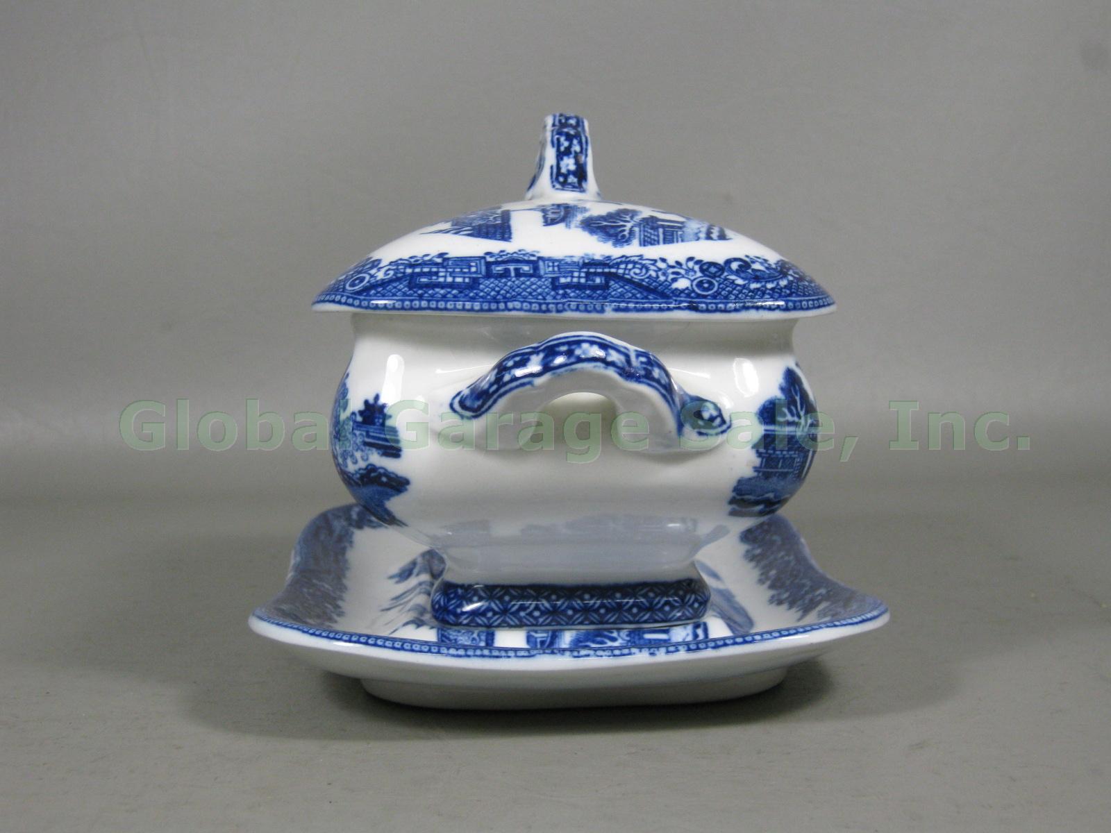 Vintage Antique Royal Doulton Blue Willow Soup Tureen With Underplate & Ladle NR 4