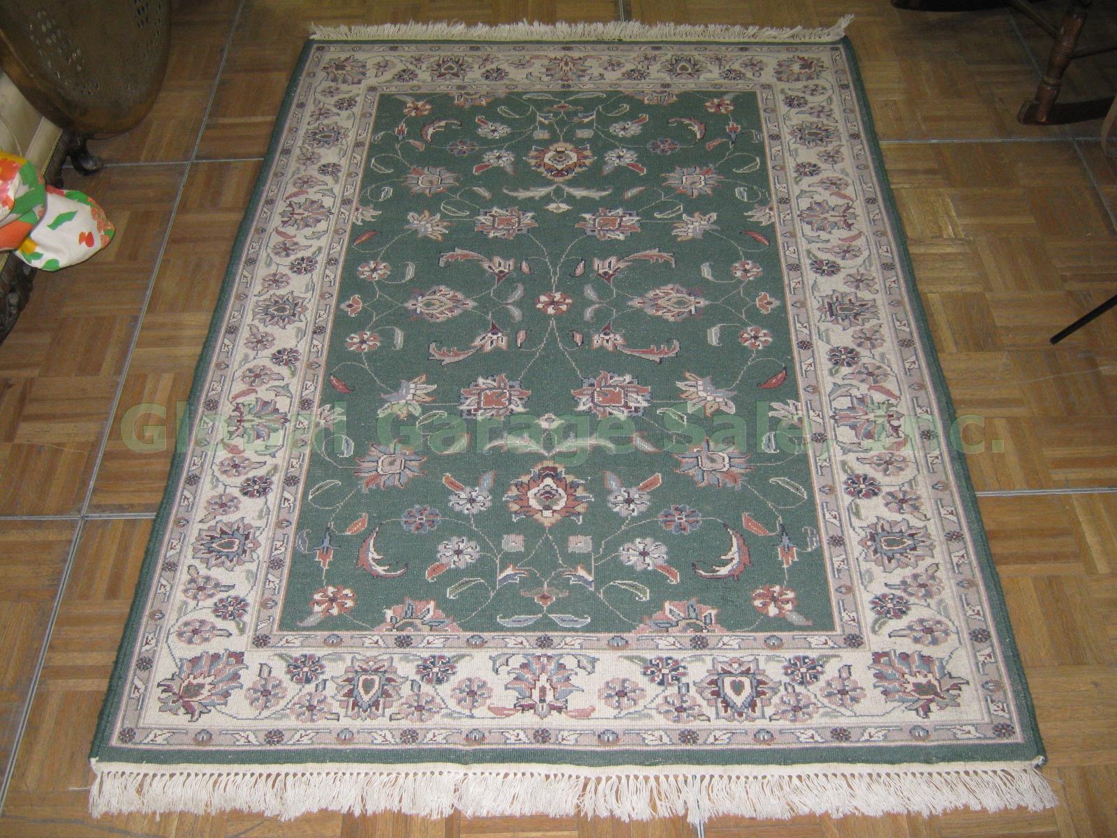 Kashan Indian Hand Knotted 100% Wool Pile 50" x 75" Green Carpet Area Rug NO RES 5