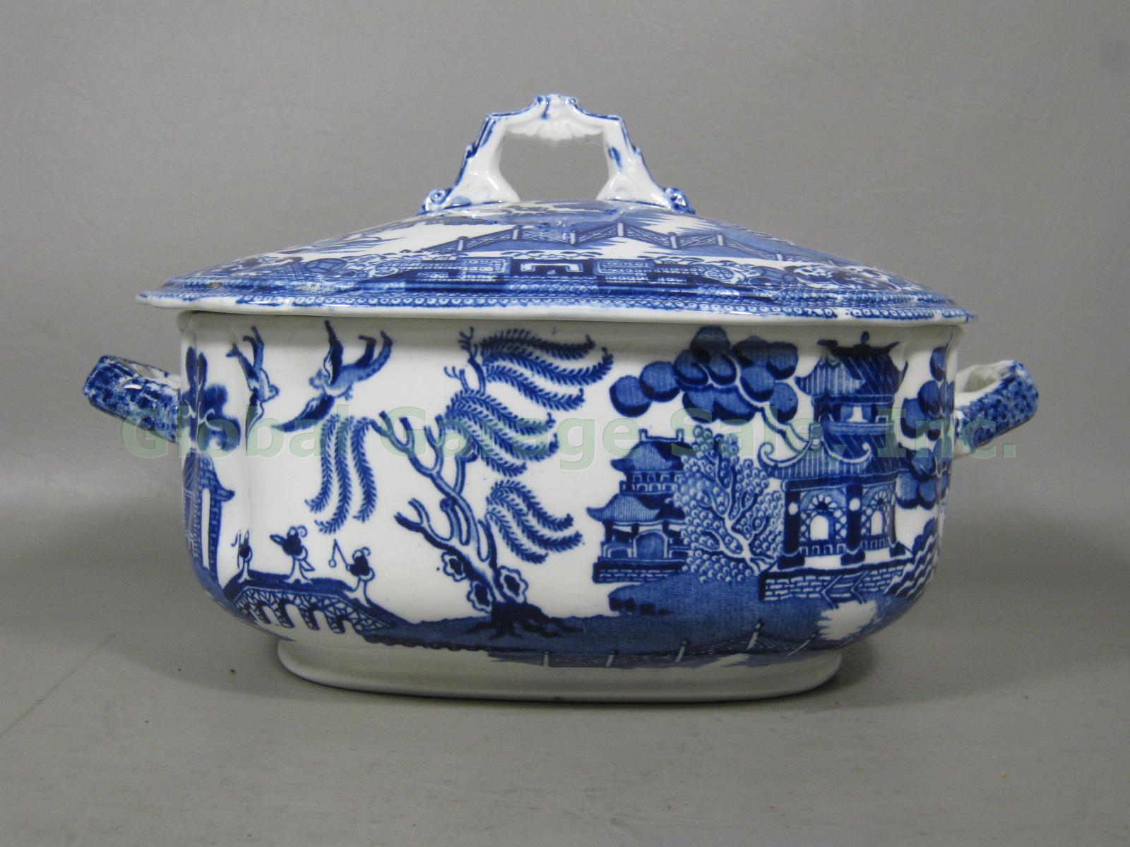 Antique Wedgwood Blue Willow 9" Soup Tureen + Ladle Transferware England EXC! NR 1