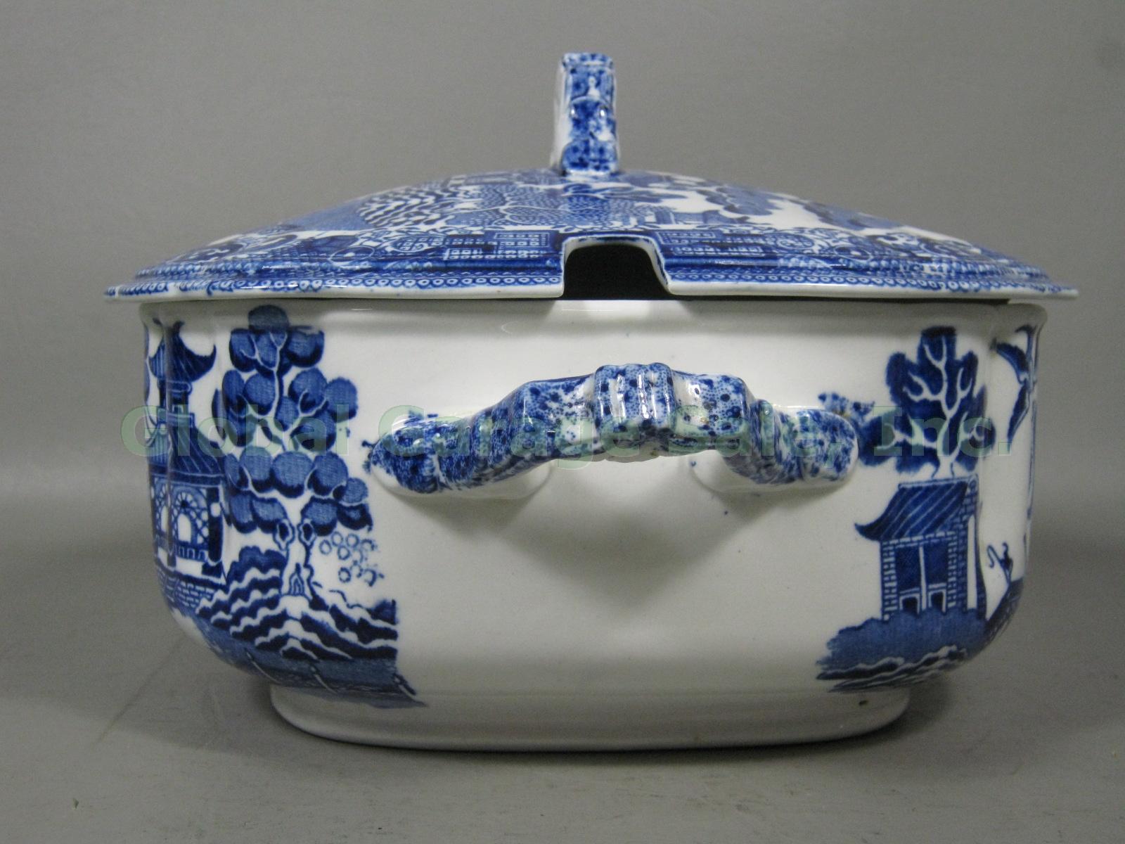 Antique Wedgwood Blue Willow 9" Soup Tureen + Ladle Transferware England EXC! NR 2