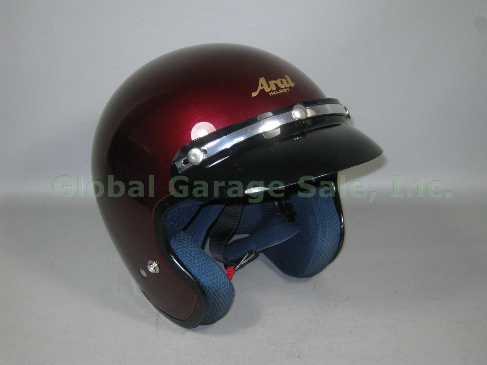 Arai Classic E Open Face Burgundy Motorcycle Helmet XL W/ Visor Gloves Cap Bag + 1