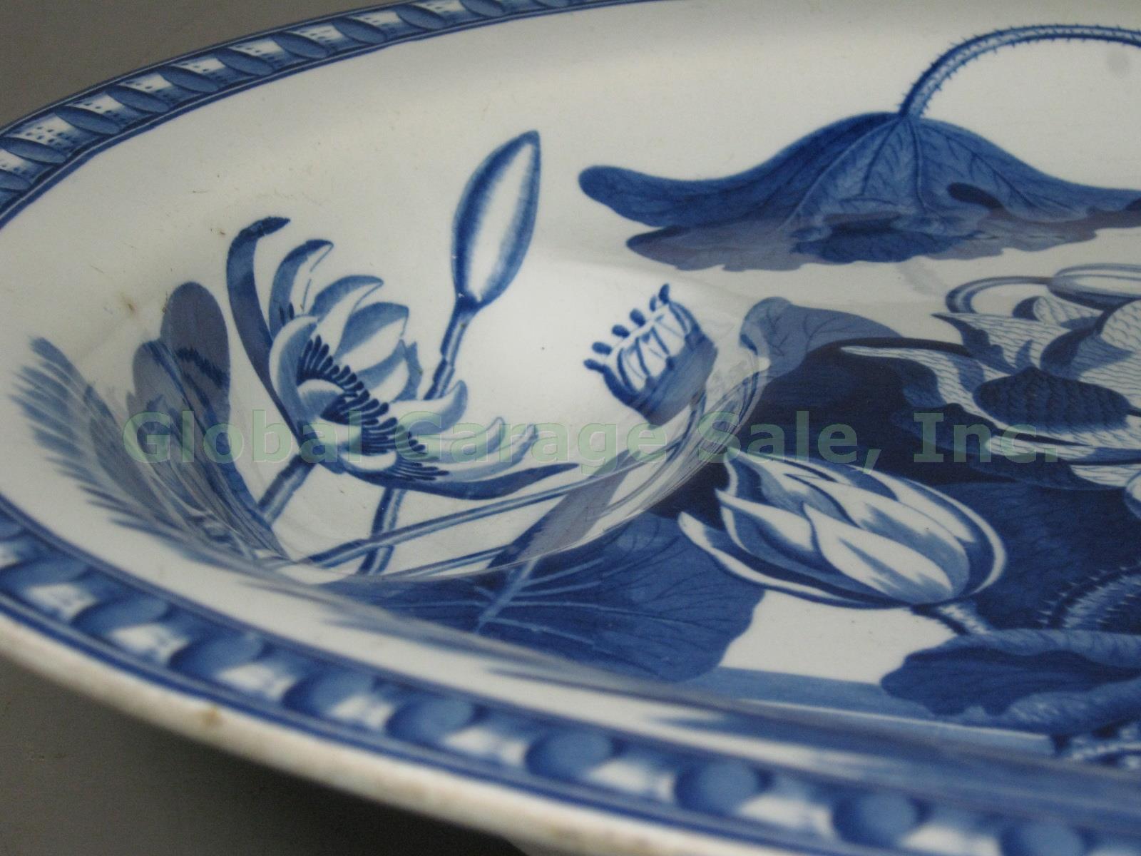 Rare Vtg Antique Wedgwood Blue Water Lily Turkey Serving Platter 20.5" c1810 1