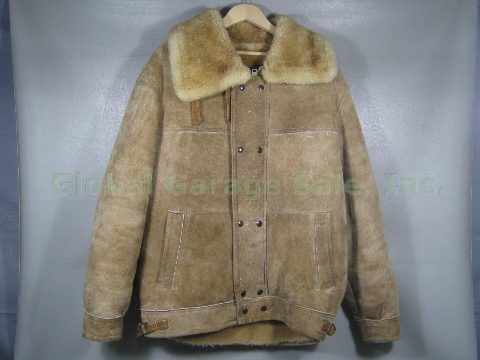Mens Vtg Overland Leather Shearling Sheepskin Winter Coat Jacket Size XL NO RES!