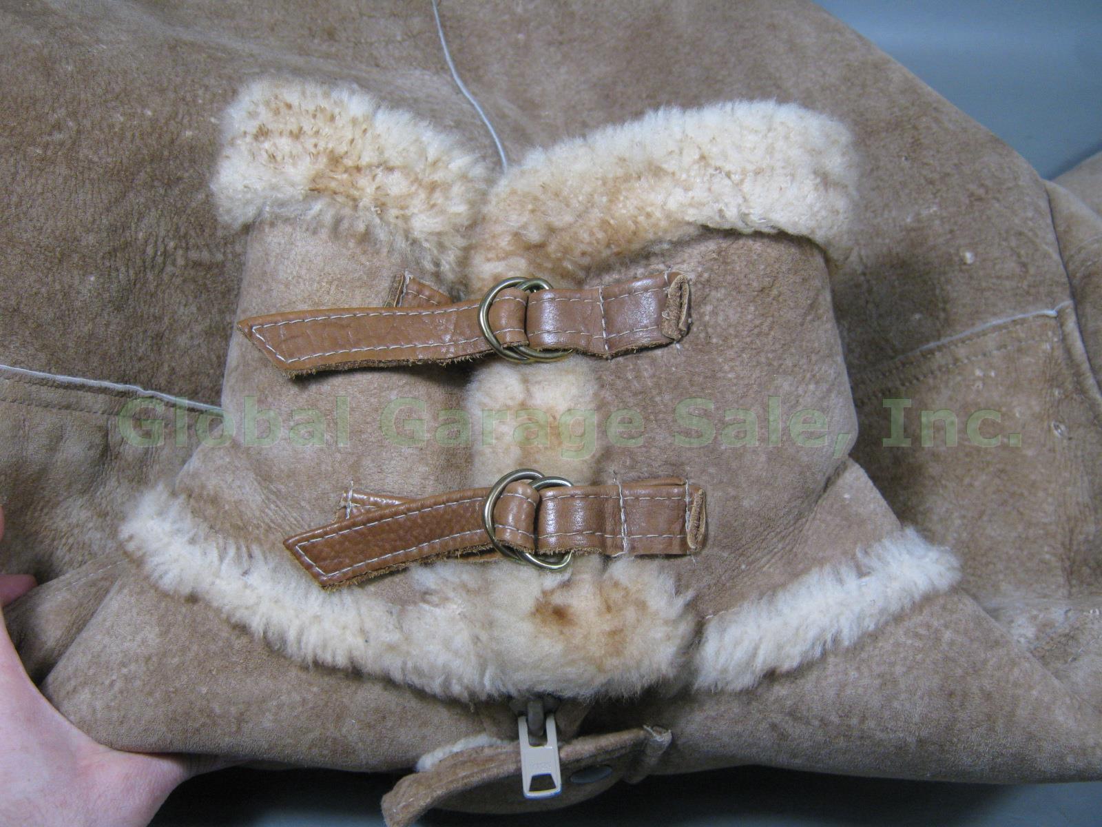 Mens Vtg Overland Leather Shearling Sheepskin Winter Coat Jacket Size XL NO RES! 1