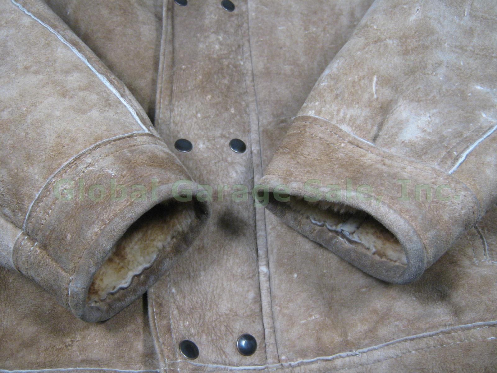 Mens Vtg Overland Leather Shearling Sheepskin Winter Coat Jacket Size XL NO RES! 2