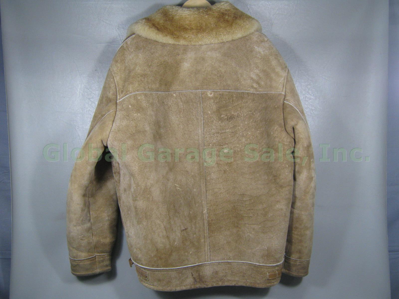 Mens Vtg Overland Leather Shearling Sheepskin Winter Coat Jacket Size XL NO RES! 3